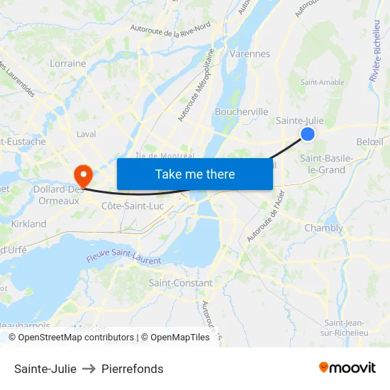 Sainte-Julie to Pierrefonds map
