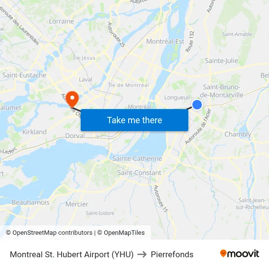Montreal St. Hubert Airport (YHU) to Pierrefonds map