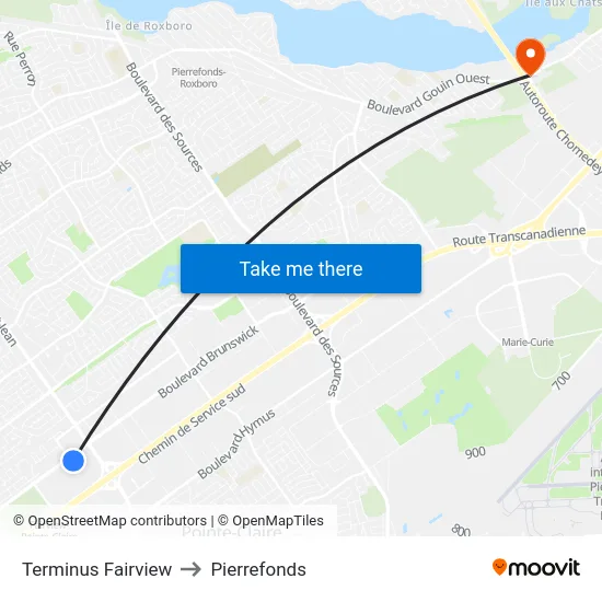 Terminus Fairview to Pierrefonds map