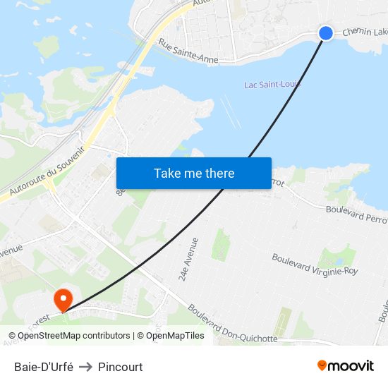 Baie-D'Urfé to Pincourt map