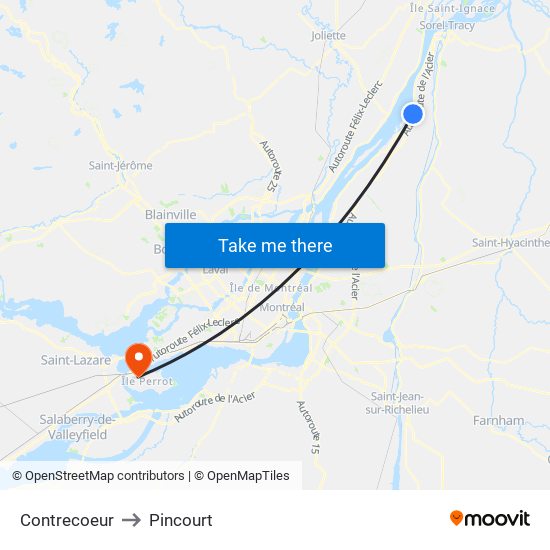 Contrecoeur to Pincourt map