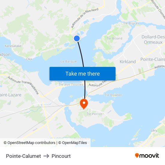 Pointe-Calumet to Pincourt map