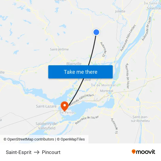 Saint-Esprit to Pincourt map