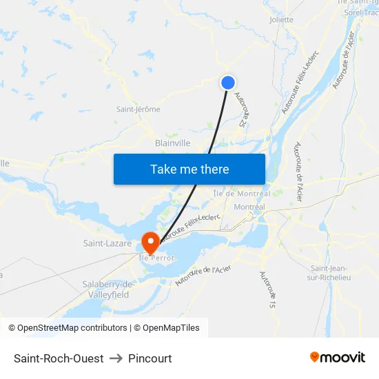 Saint-Roch-Ouest to Pincourt map