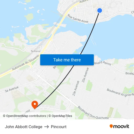 John Abbott College to Pincourt map