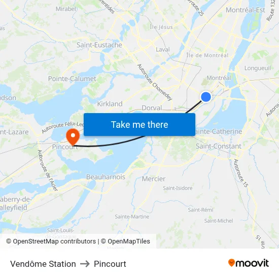 Vendôme Station to Pincourt map