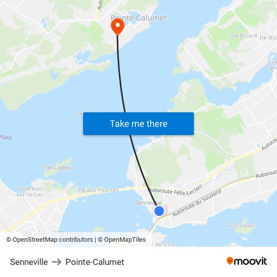 Senneville to Pointe-Calumet map