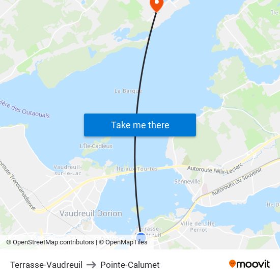 Terrasse-Vaudreuil to Pointe-Calumet map