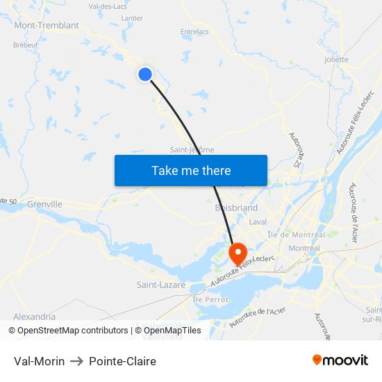 Val-Morin to Pointe-Claire map