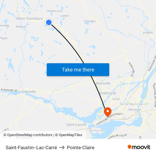 Saint-Faustin--Lac-Carré to Pointe-Claire map