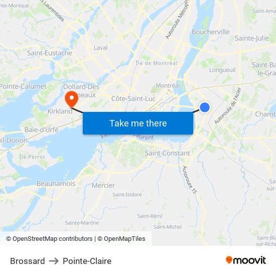 Brossard to Pointe-Claire map