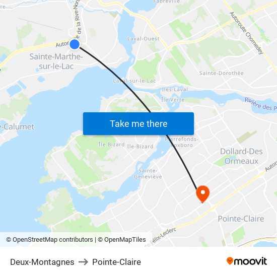 Deux-Montagnes to Pointe-Claire map