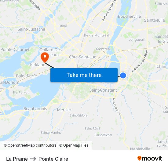 La Prairie to Pointe-Claire map