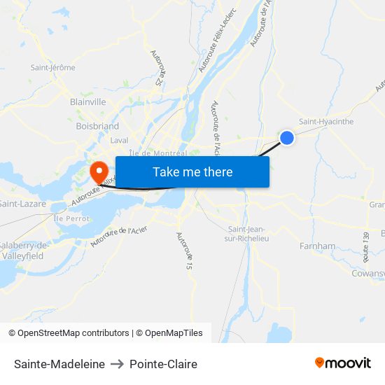 Sainte-Madeleine to Pointe-Claire map