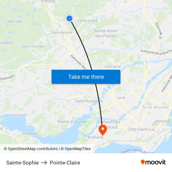 Sainte-Sophie to Pointe-Claire map