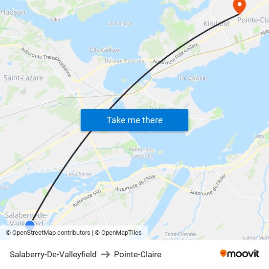 Salaberry-De-Valleyfield to Pointe-Claire map