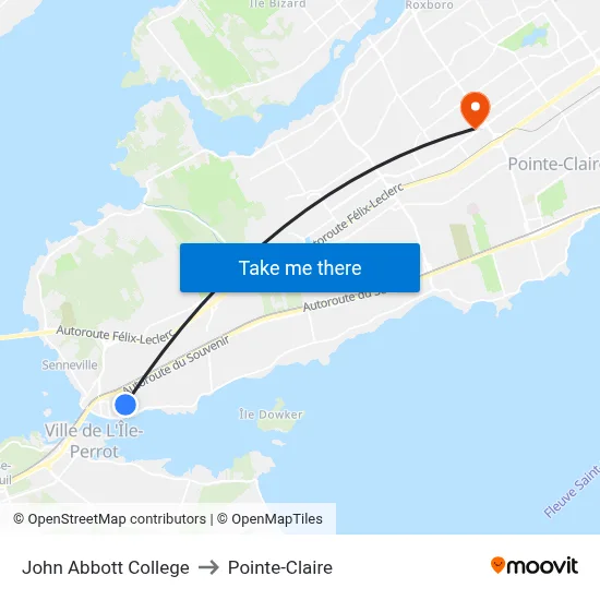John Abbott College to Pointe-Claire map
