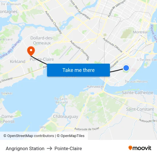 Angrignon Station to Pointe-Claire map