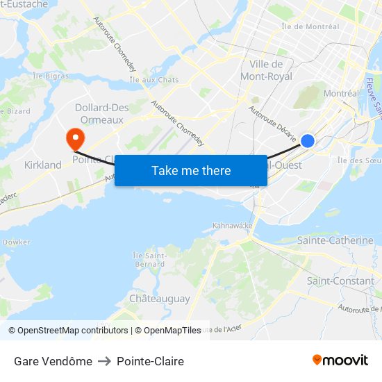 Gare Vendôme to Pointe-Claire map