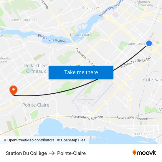 Station Du Collège to Pointe-Claire map