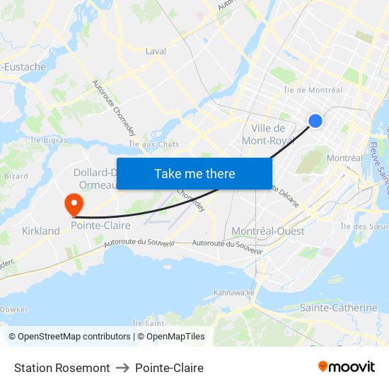 Station Rosemont to Pointe-Claire map