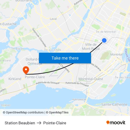 Station Beaubien to Pointe-Claire map