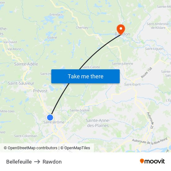 Bellefeuille to Rawdon map