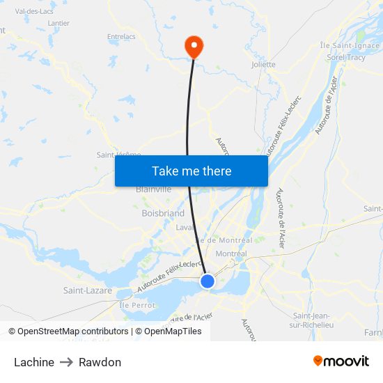 Lachine to Rawdon map