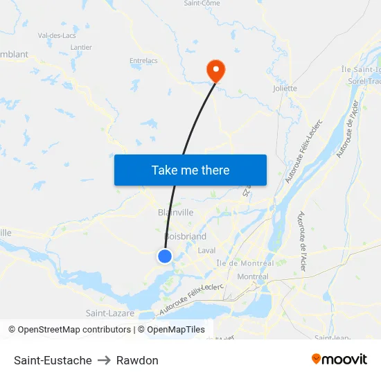 Saint-Eustache to Rawdon map