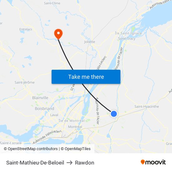 Saint-Mathieu-De-Beloeil to Rawdon map