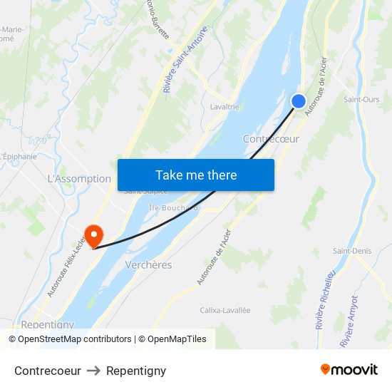 Contrecoeur to Repentigny map