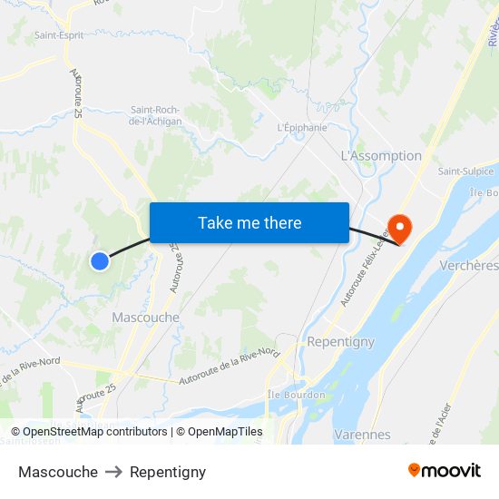 Mascouche to Repentigny map