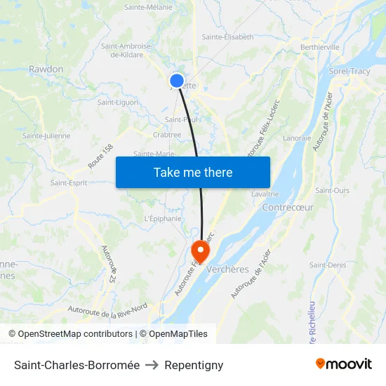 Saint-Charles-Borromée to Repentigny map