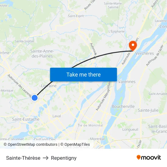 Sainte-Thérèse to Repentigny map