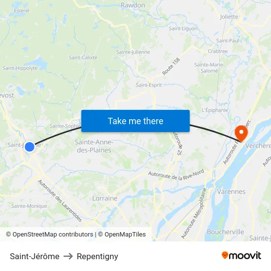 Saint-Jérôme to Repentigny map