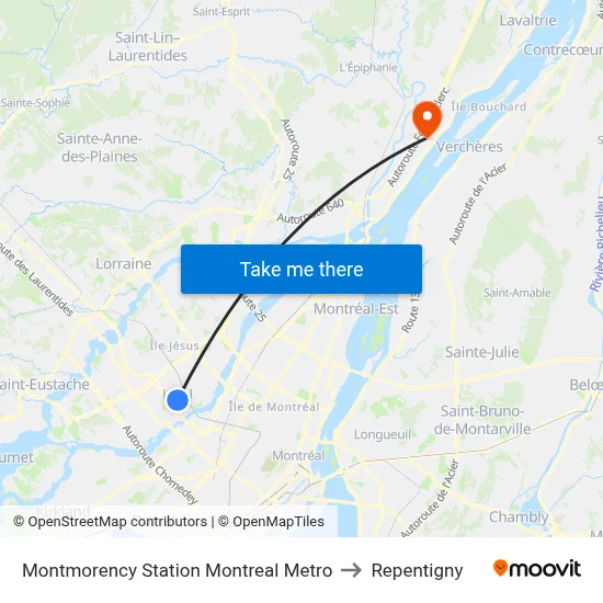 Montmorency Station Montreal Metro to Repentigny map
