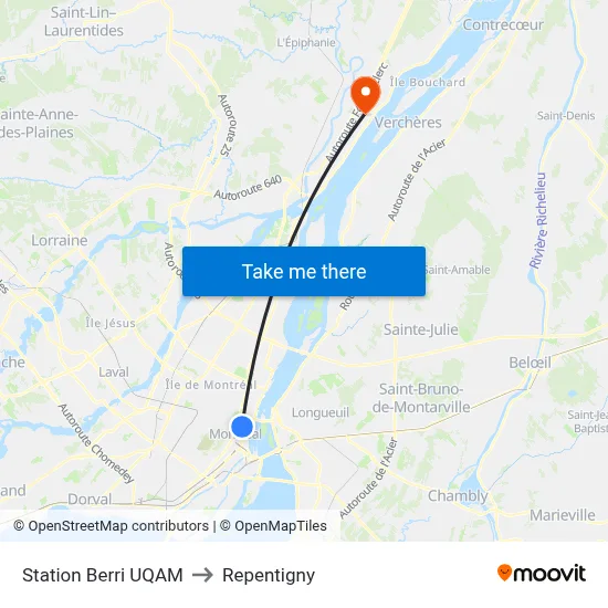 Station Berri UQAM to Repentigny map