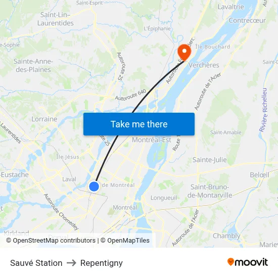 Sauvé Station to Repentigny map