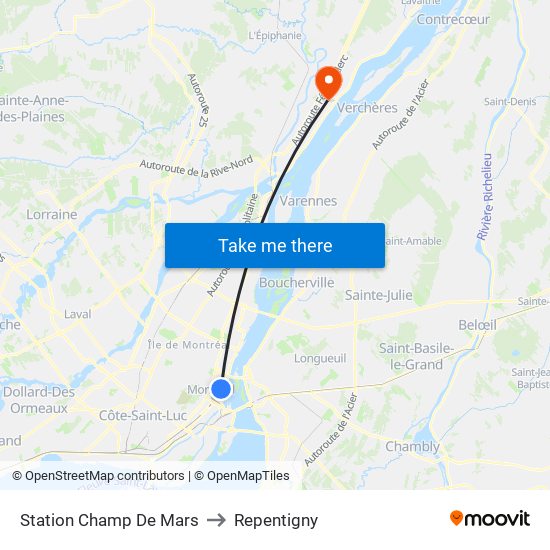 Station Champ De Mars to Repentigny map