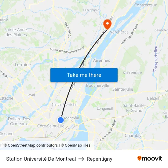 Station Université De Montreal to Repentigny map