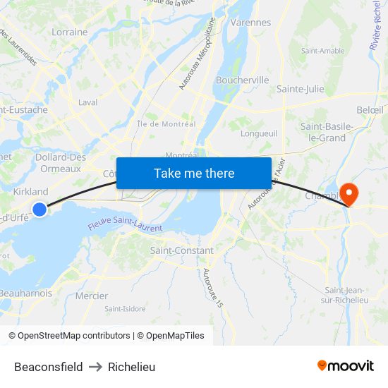 Beaconsfield to Richelieu map