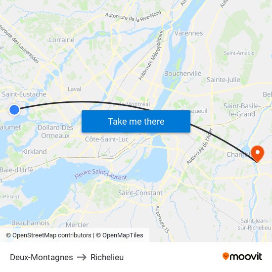 Deux-Montagnes to Richelieu map