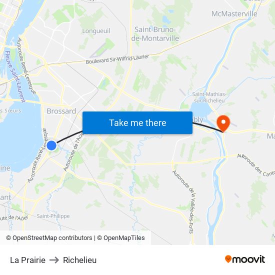 La Prairie to Richelieu map