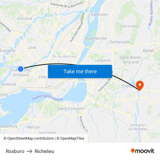 Roxboro to Richelieu map