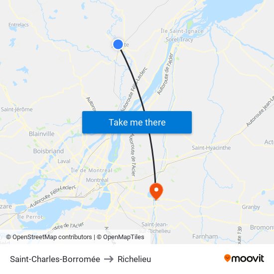 Saint-Charles-Borromée to Richelieu map