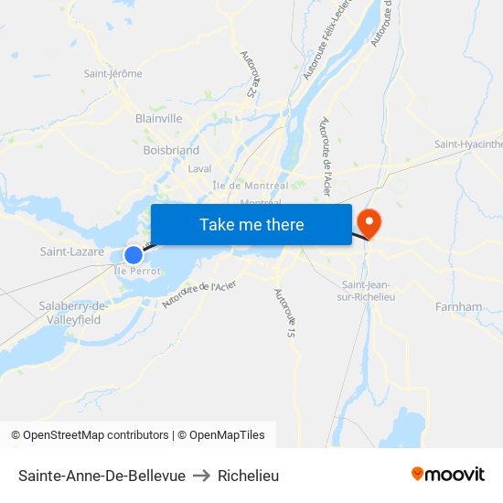 Sainte-Anne-De-Bellevue to Richelieu map