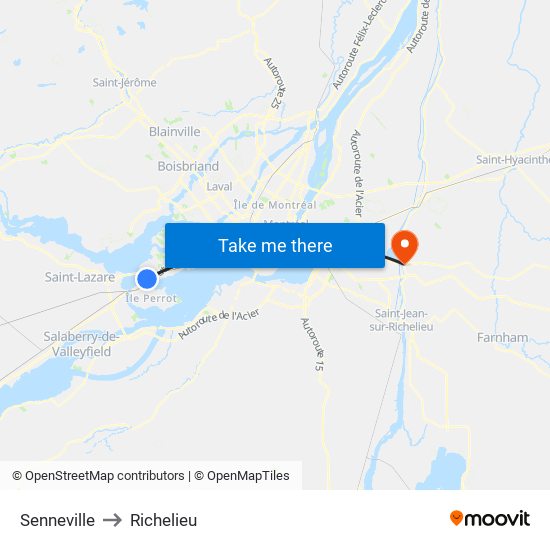 Senneville to Richelieu map