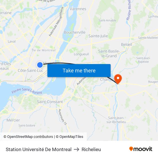 Station Université De Montreal to Richelieu map