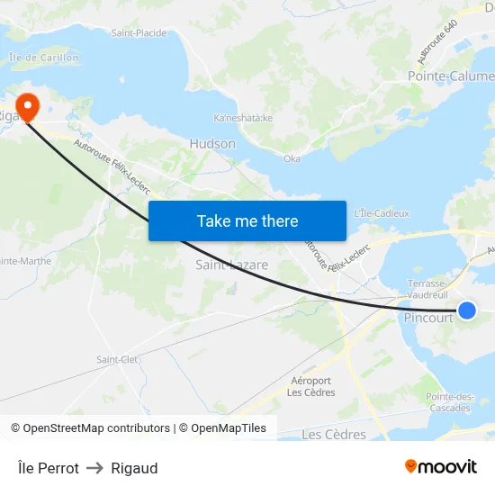 Île Perrot to Rigaud map