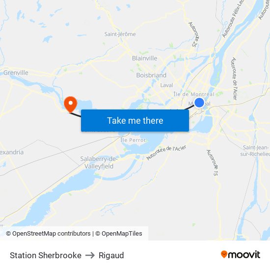 Station Sherbrooke to Rigaud map